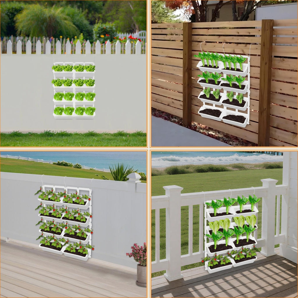 Jardinière murale suspendue 8 bacs blancs pour potager vertical