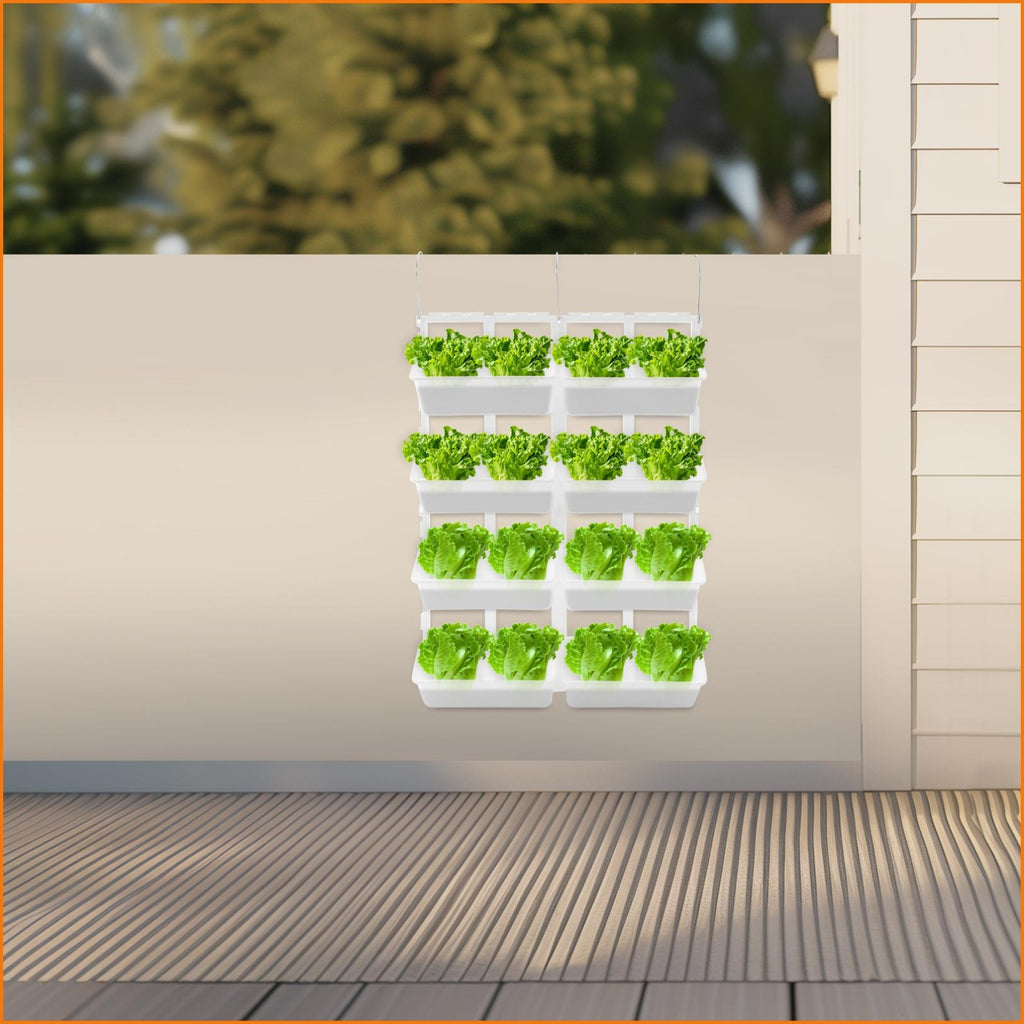 Jardinière murale suspendue 8 bacs blancs pour potager vertical