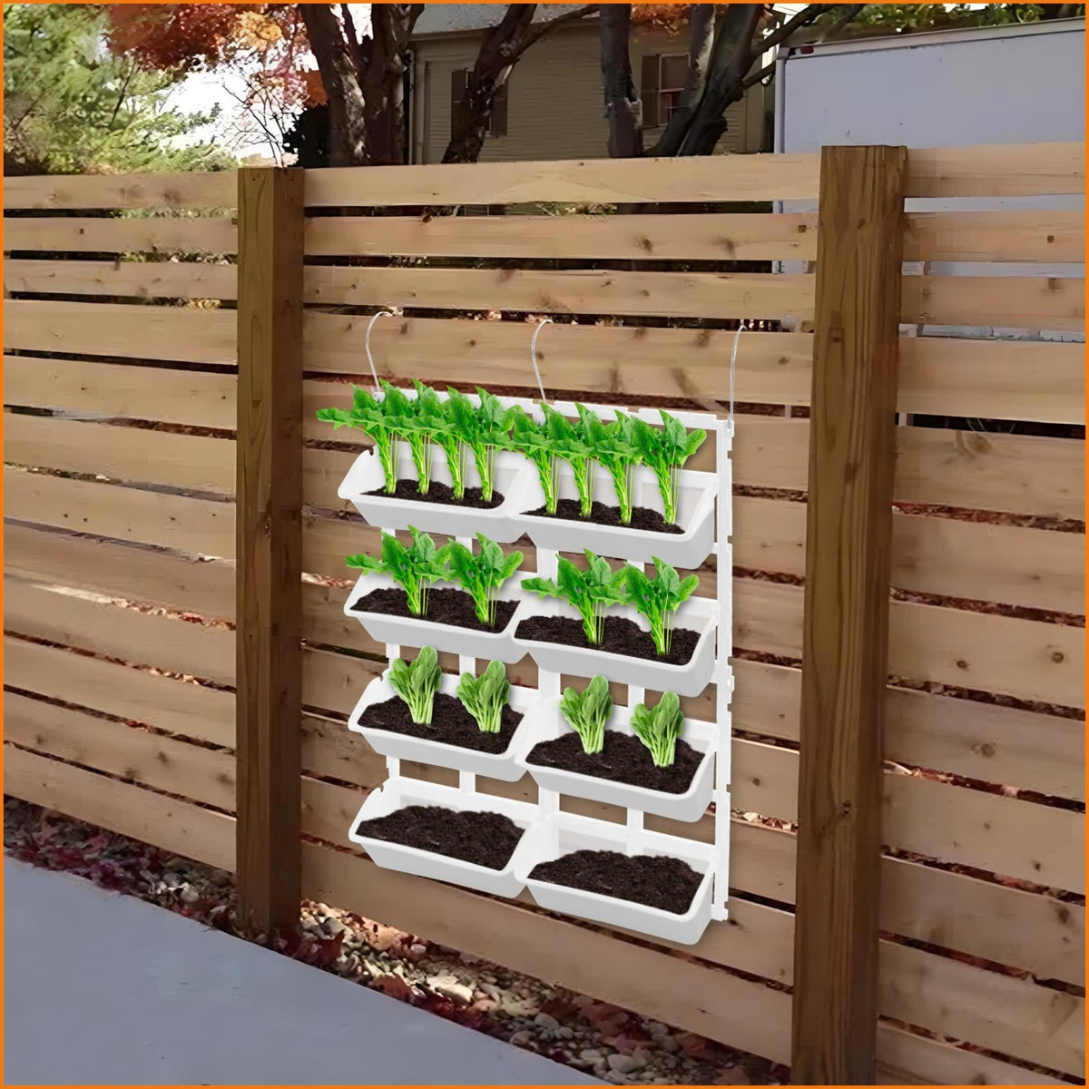 Jardinière murale suspendue 8 bacs blancs pour potager vertical