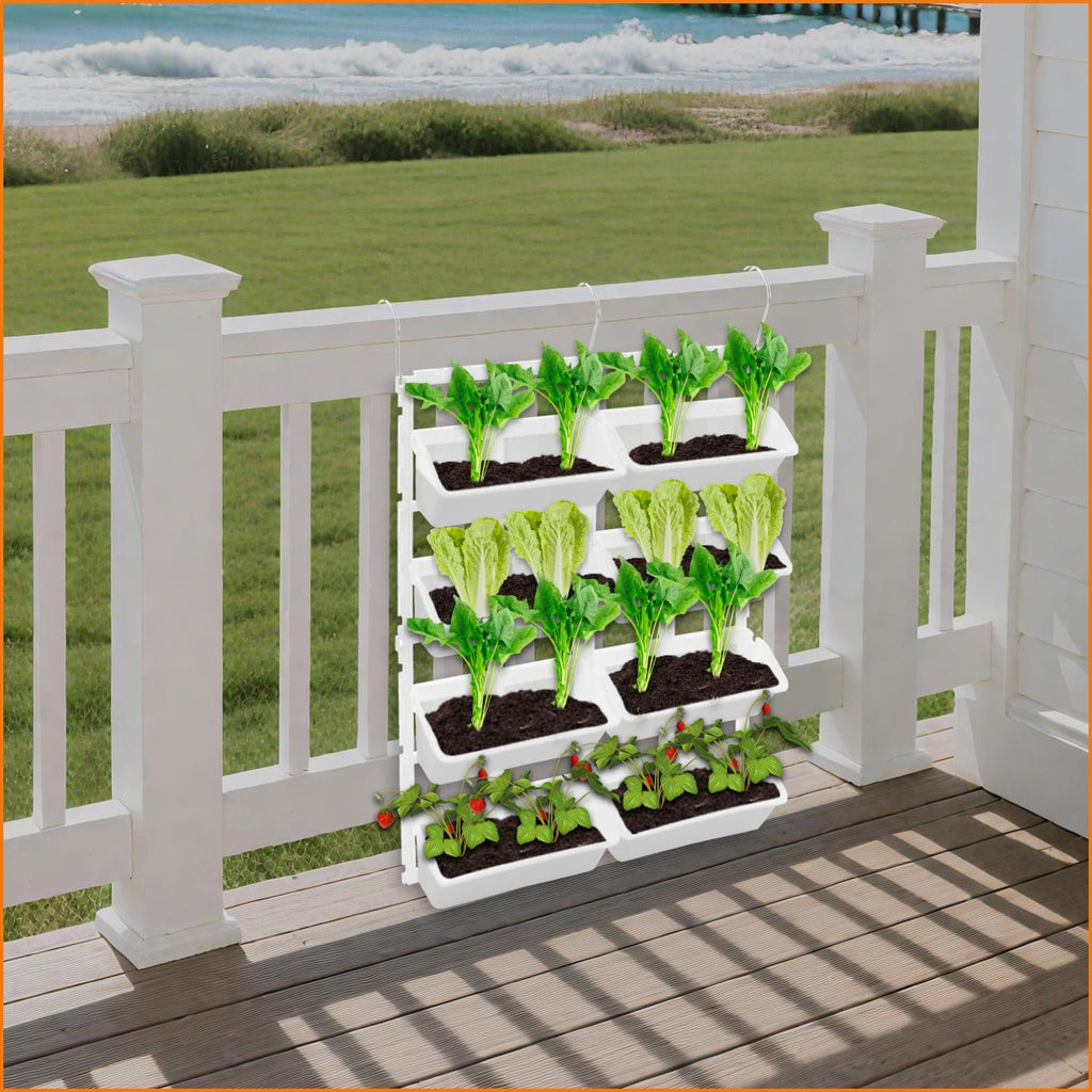 Jardinière murale suspendue 8 bacs blancs pour potager vertical