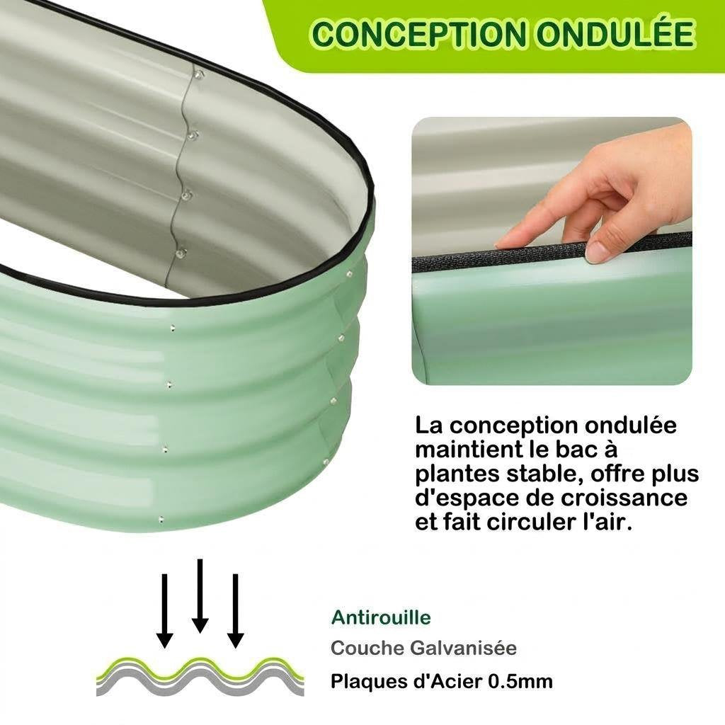Jardinière ovale acier galvanisé 137x61x30 cm — Lot de 2