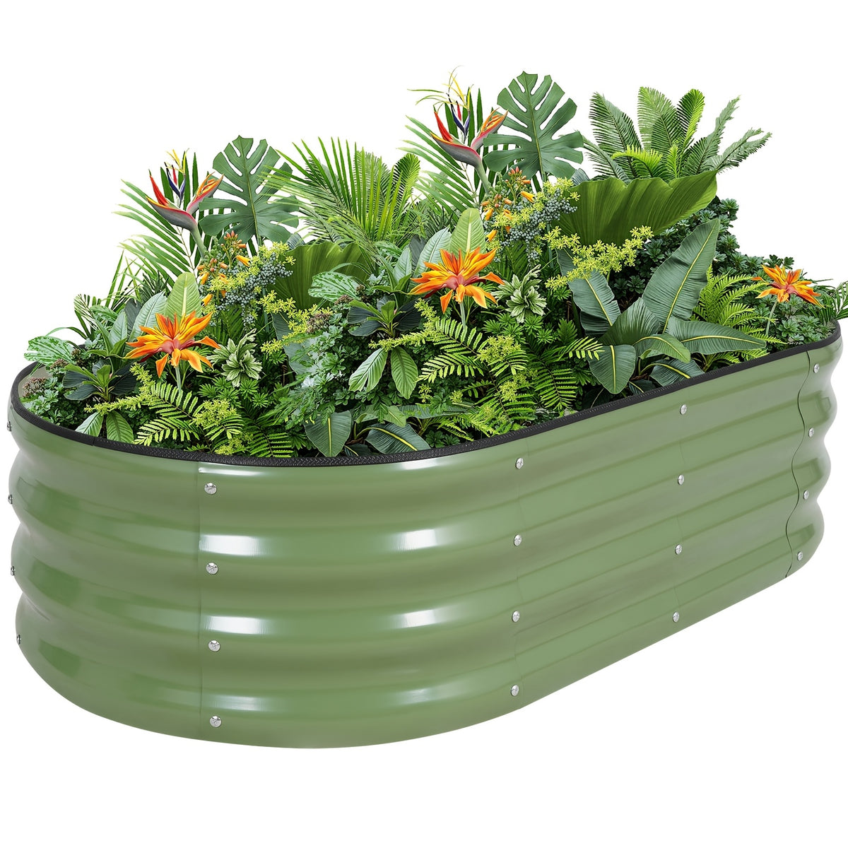 Jardinière ovale effet bois 122x61x30 cm en acier galvanisé