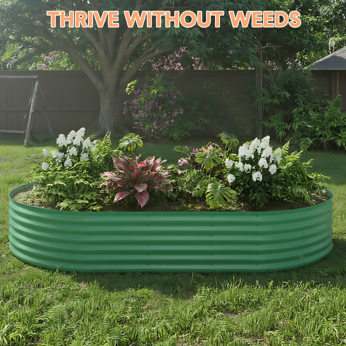Jardinière ovale surélevée en acier galvanisé vert, 240 cm