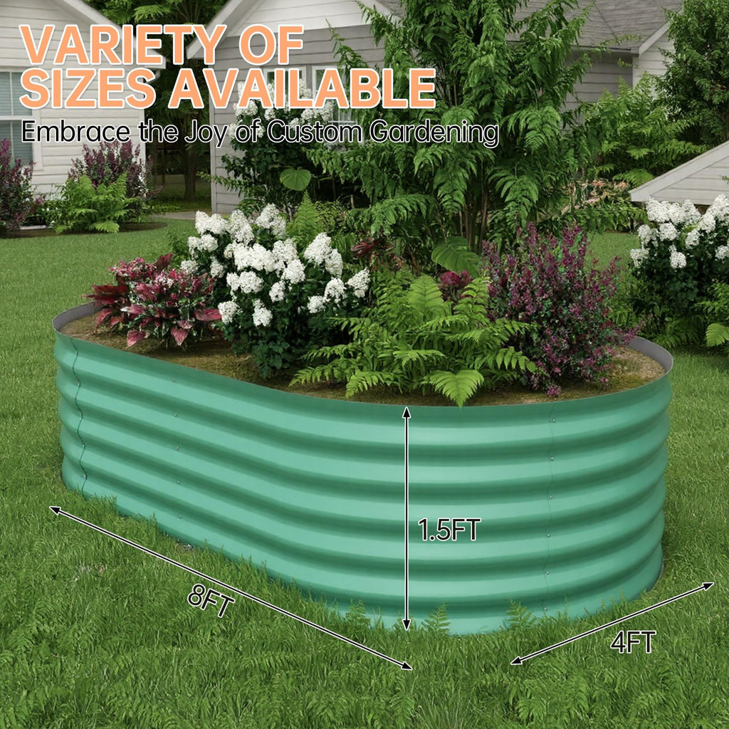 Jardinière ovale surélevée en acier galvanisé vert, 240 cm