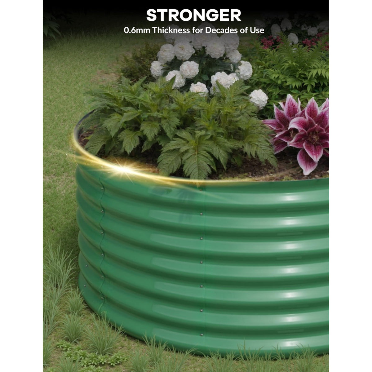 Jardinière ovale surélevée en acier galvanisé vert, 240 cm