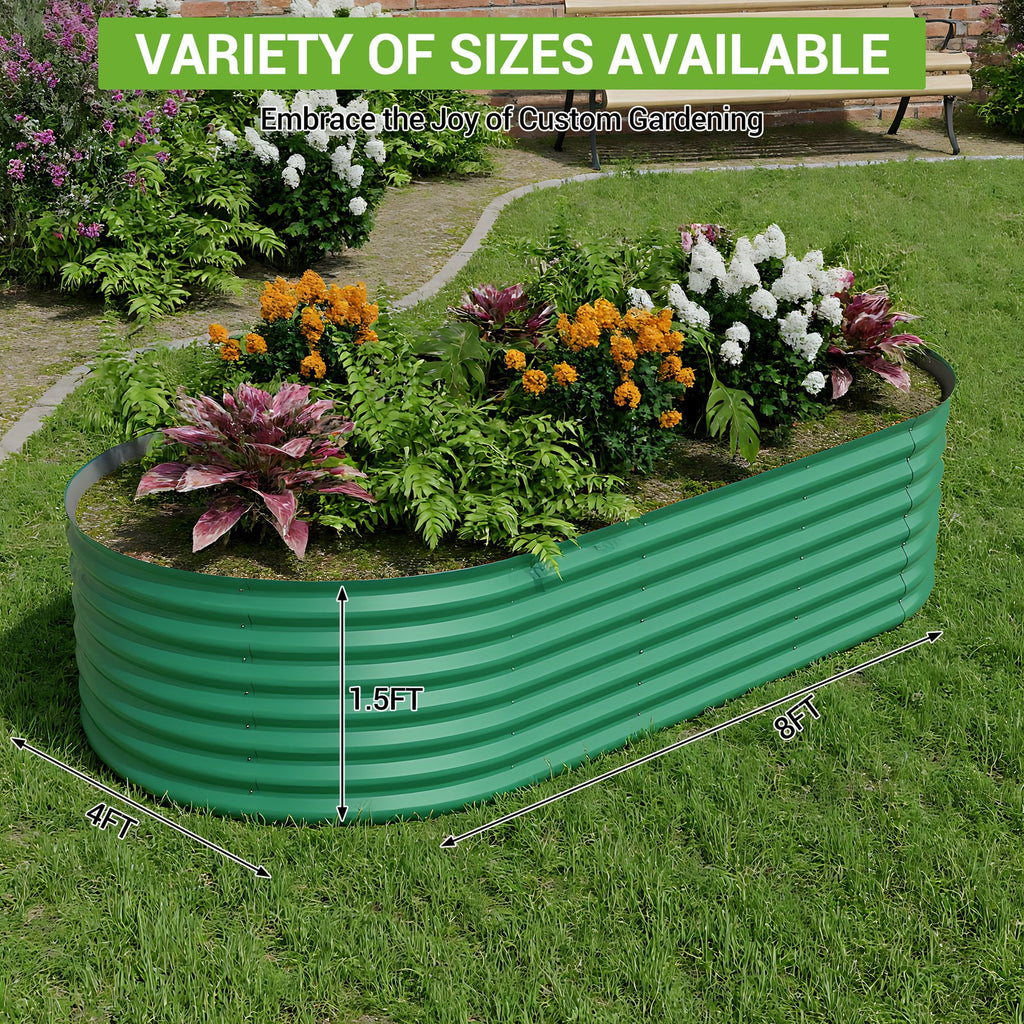 Jardinière ovale surélevée en acier galvanisé vert, 240 cm