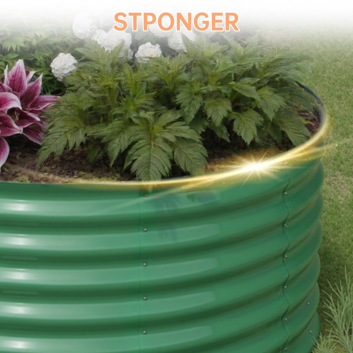 Jardinière ovale surélevée en acier galvanisé vert, 240 cm