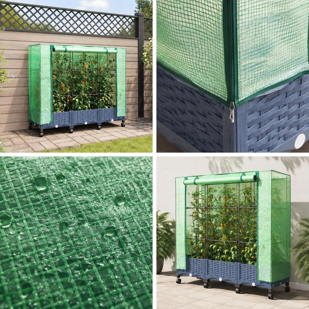 Jardinière potager 120 cm sur roulettes avec housse de serre