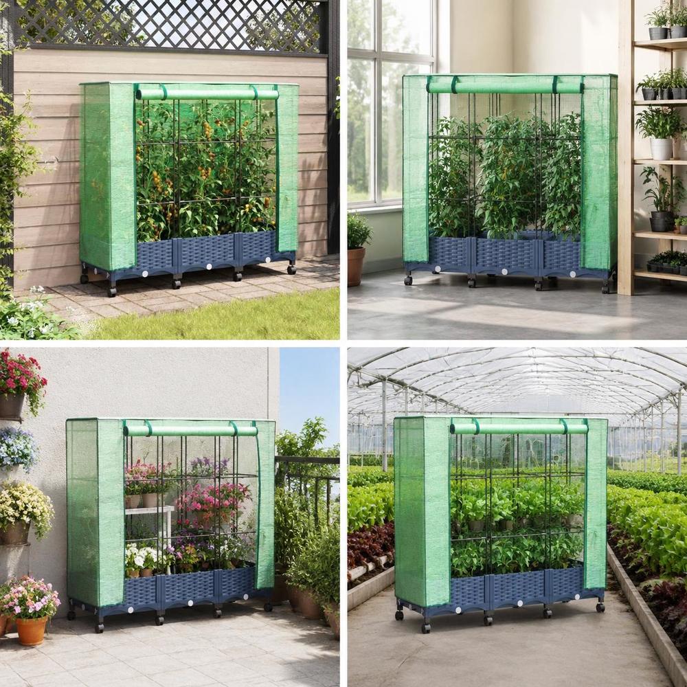 Jardinière potager 120 cm sur roulettes avec housse de serre