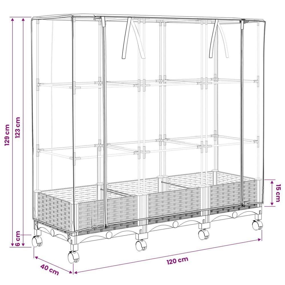 Jardinière potager 120 cm sur roulettes avec housse de serre