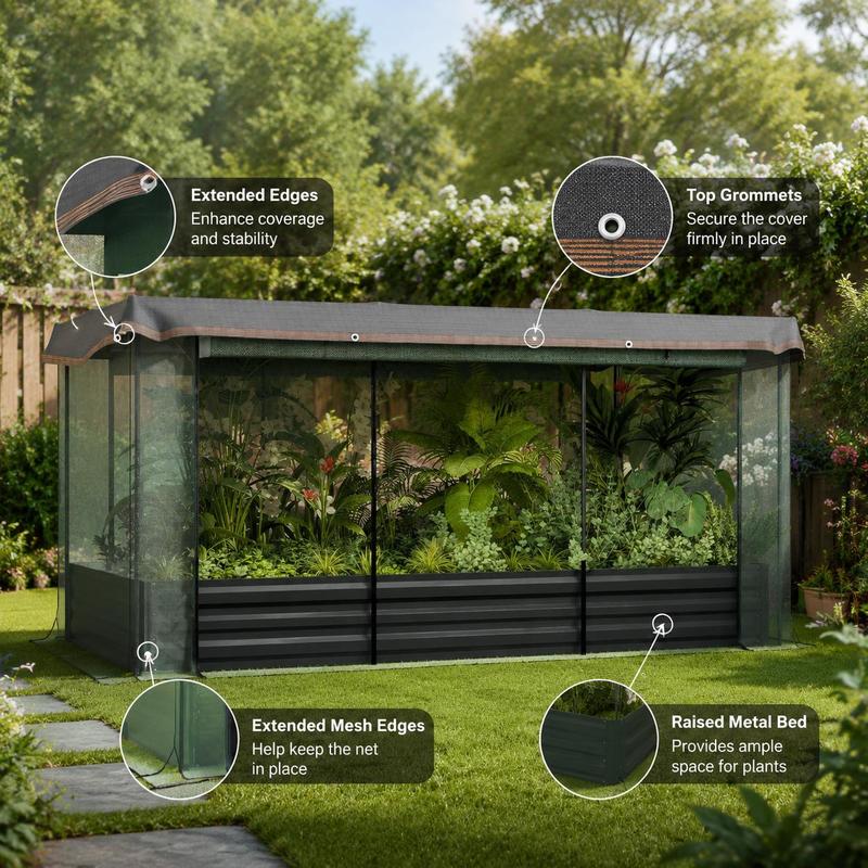 Jardinière potager 230 cm avec filet anti-oiseaux et toit