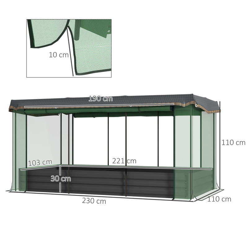 Jardinière potager 230 cm avec filet anti-oiseaux et toit