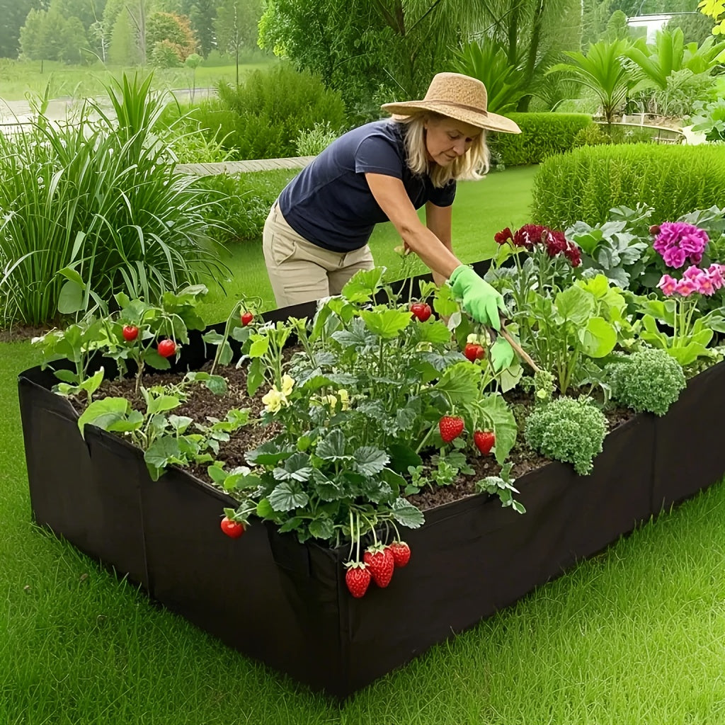 Jardinière potager 8 cases en feutre noir - 102x62x30 cm