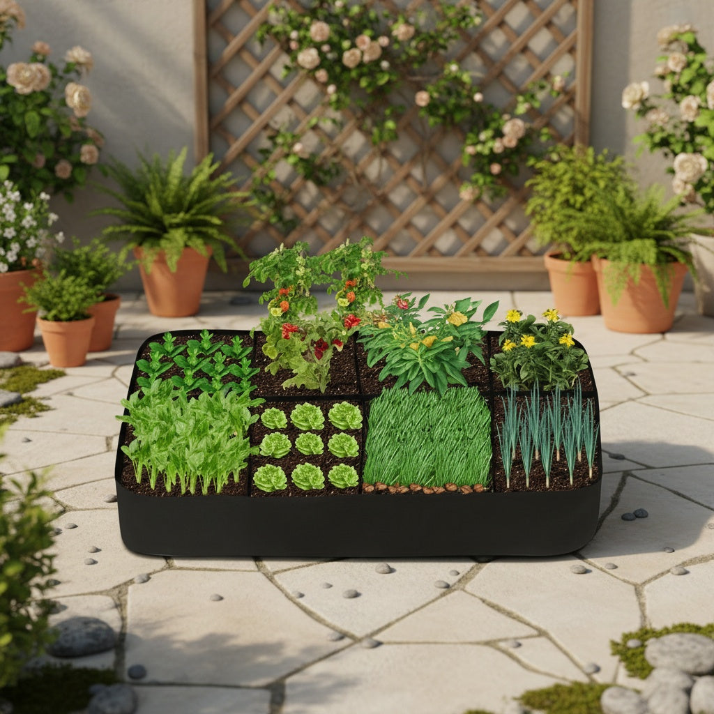 Jardinière potager 8 cases en feutre noir - 102x62x30 cm