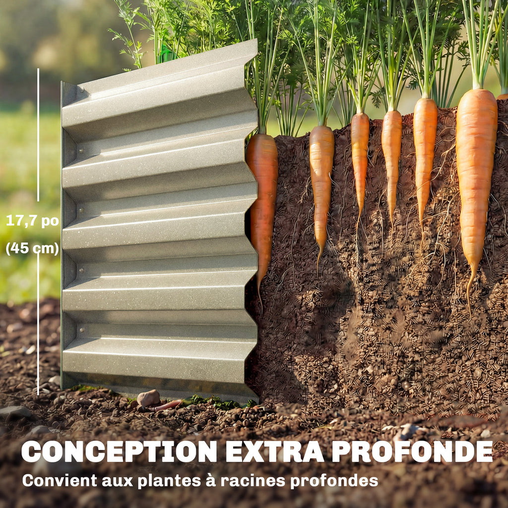 Jardinière potager en acier galvanisé 240x40x45 cm, gris argenté