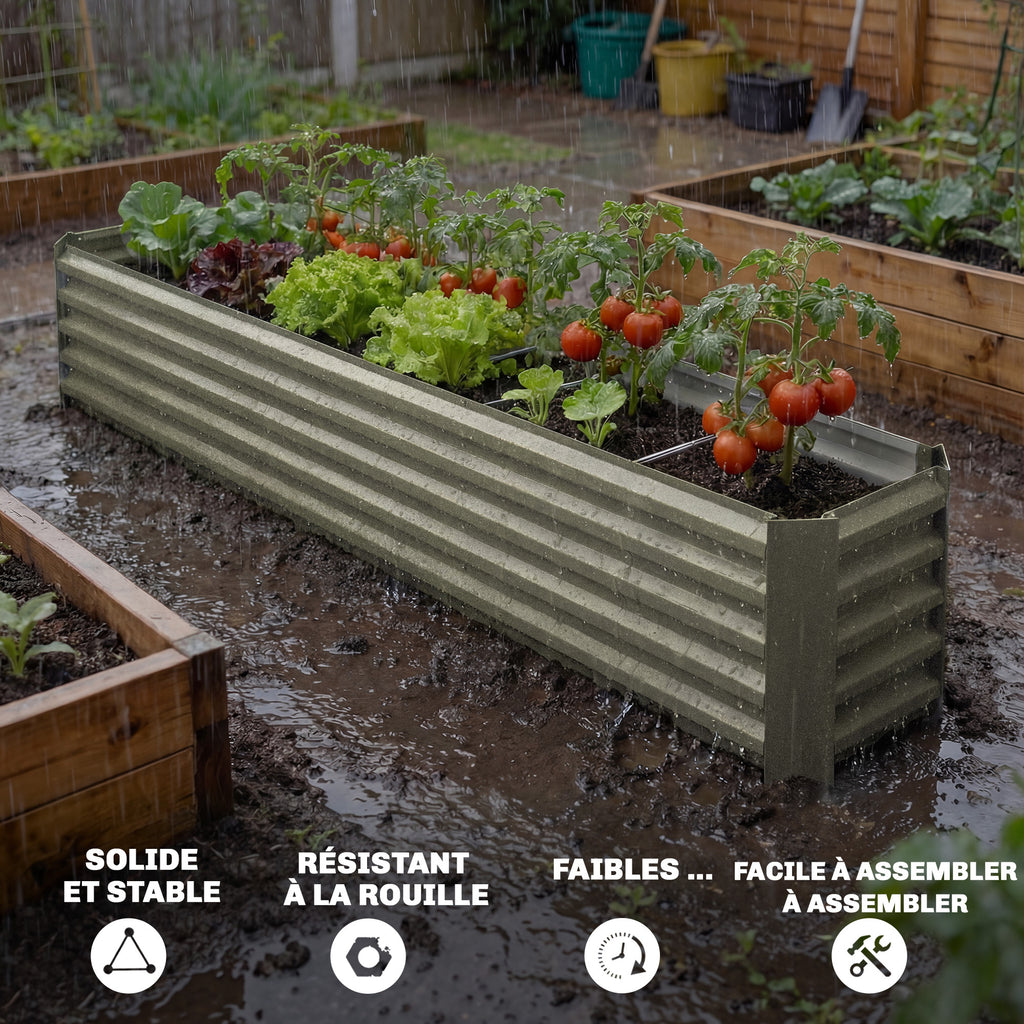 Jardinière potager en acier galvanisé 240x40x45 cm, gris argenté