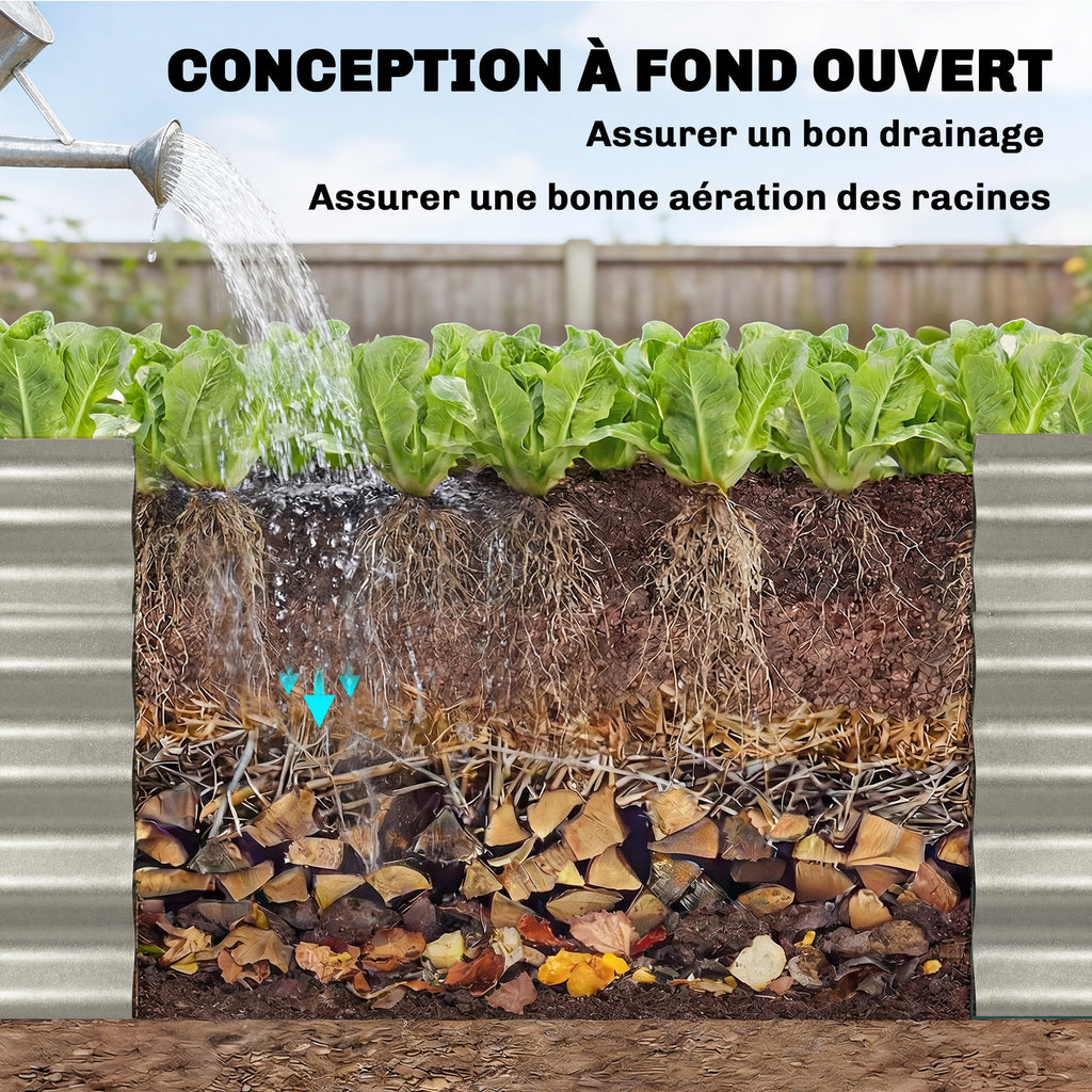 Jardinière potager en acier galvanisé 240x40x45 cm, gris argenté