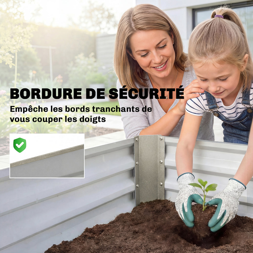 Jardinière potager en acier galvanisé 240x40x45 cm, gris argenté