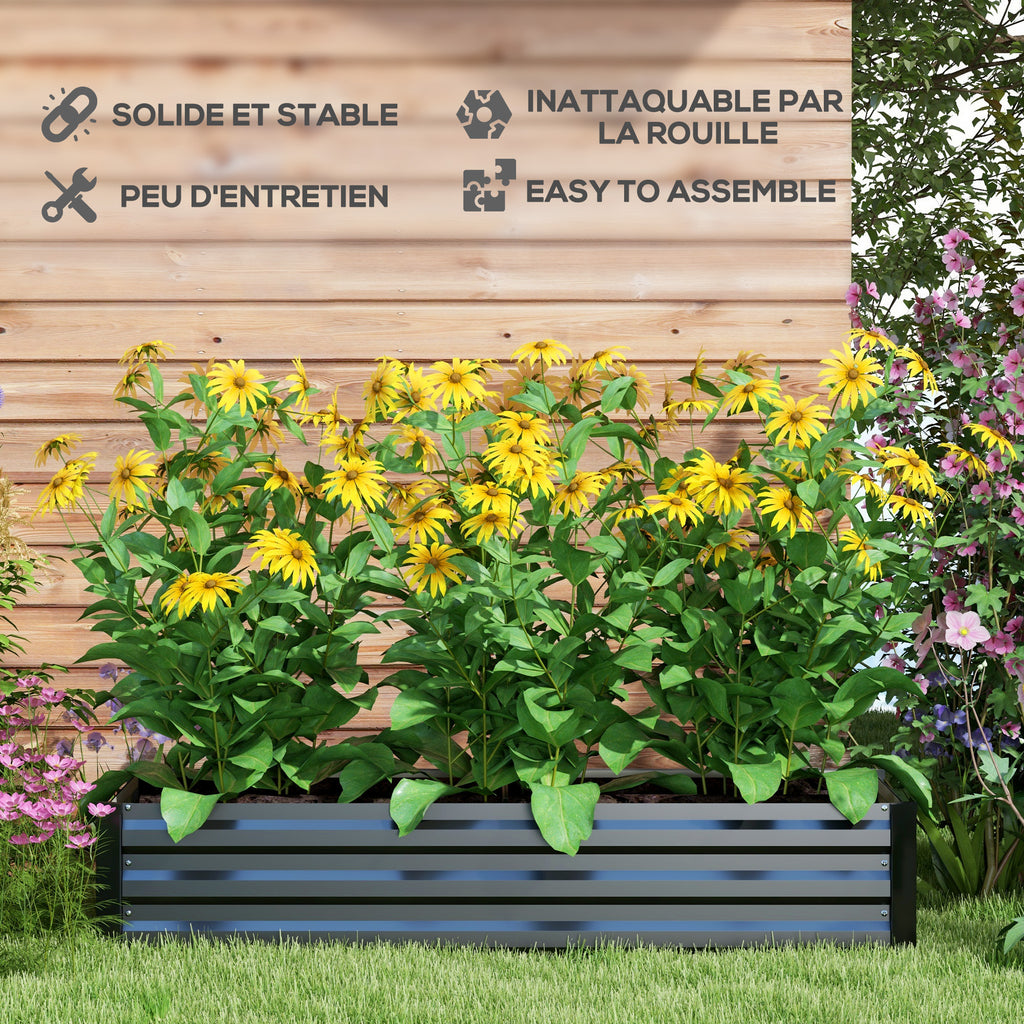 Jardinière potager en acier noir 150x70x30 cm, fond ouvert