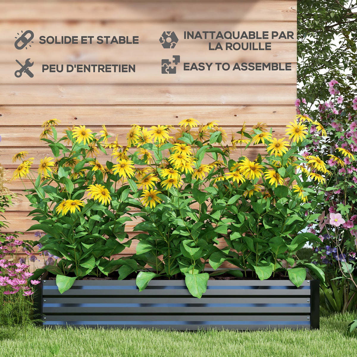 Jardinière potager en acier noir 150x70x30 cm, fond ouvert