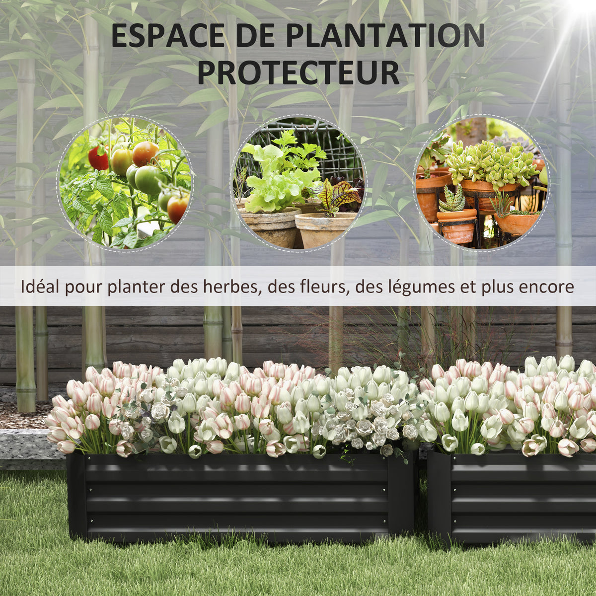 Jardinière potager en acier ondulé 100x50x30 cm - Lot de 2