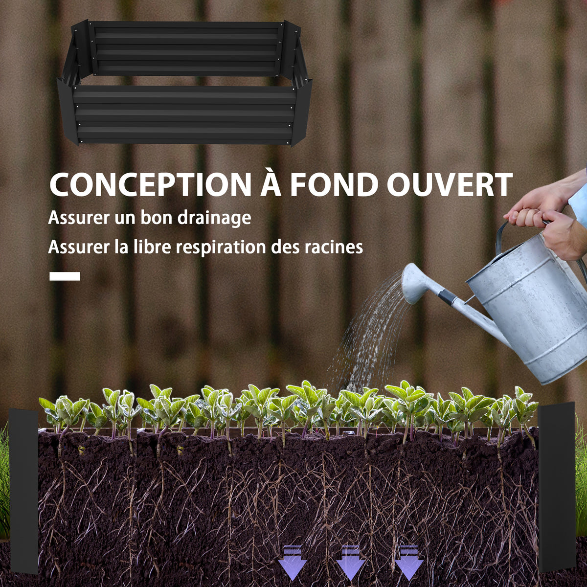 Jardinière potager en acier ondulé 100x50x30 cm - Lot de 2