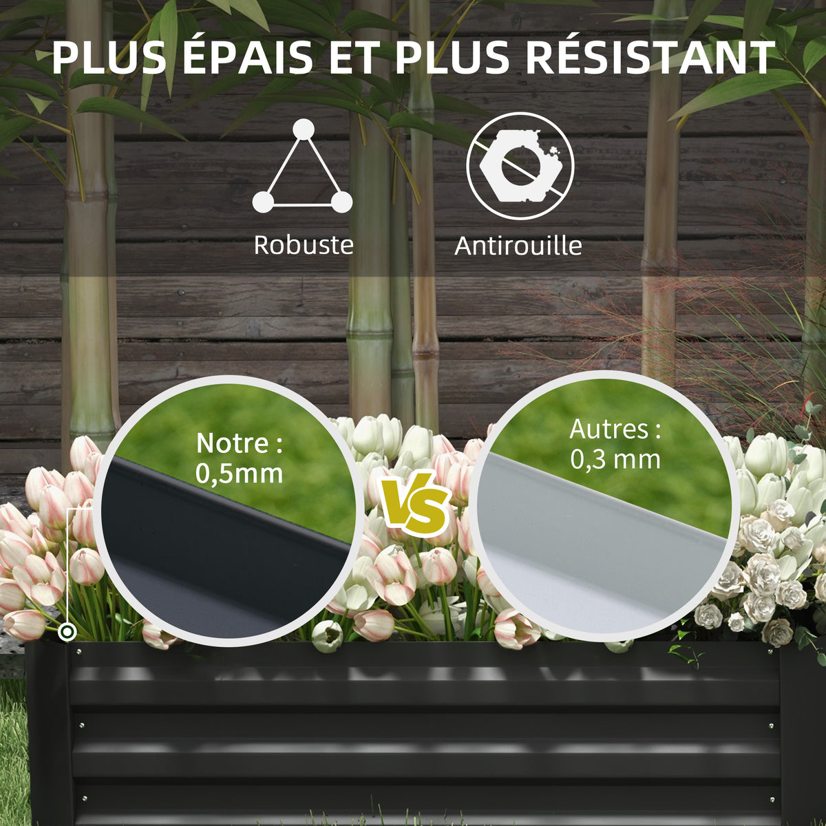 Jardinière potager en acier ondulé 100x50x30 cm - Lot de 2