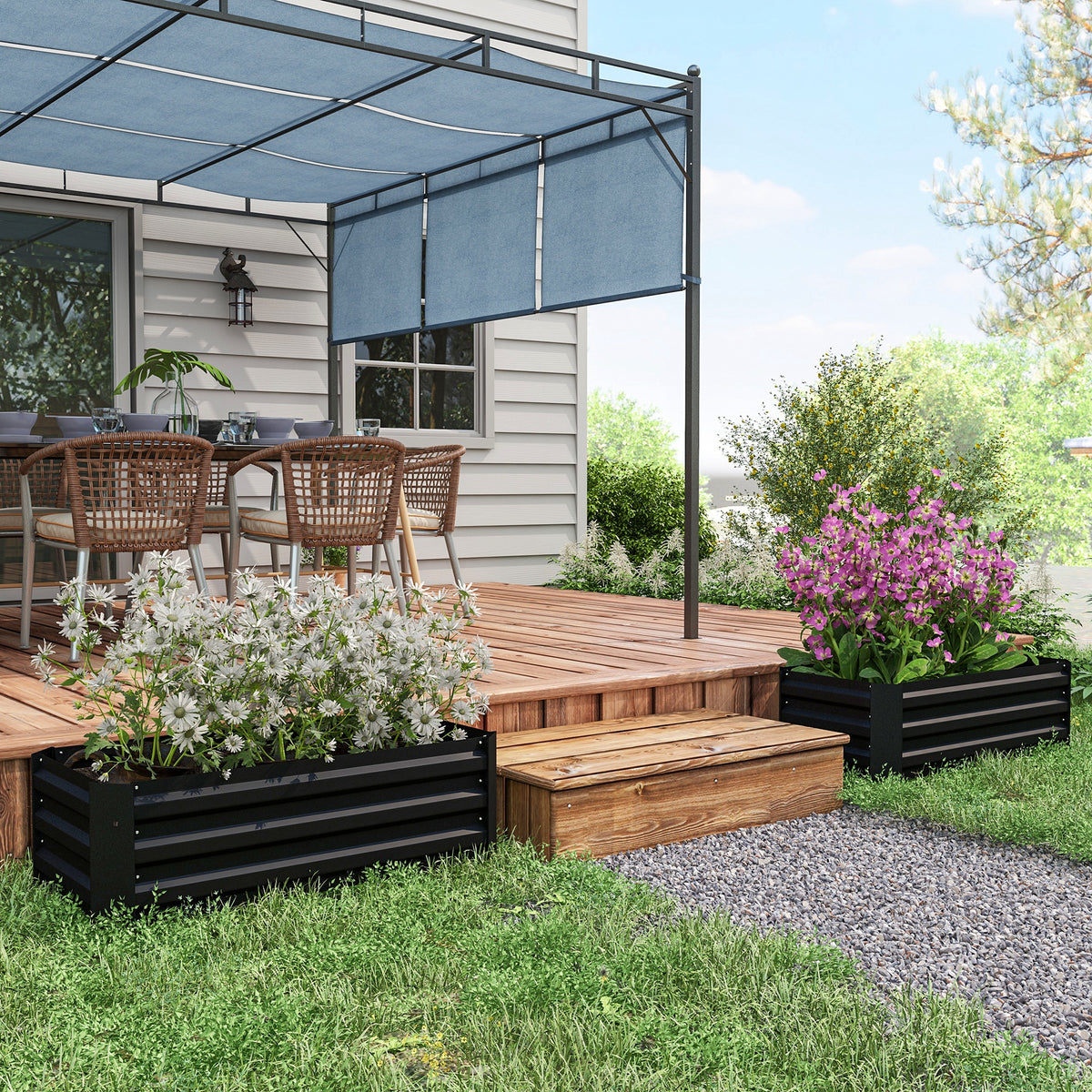 Jardinière potager en acier ondulé 100x50x30 cm - Lot de 2