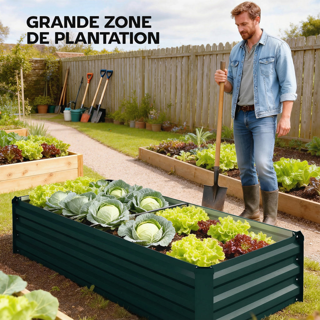 Jardinière potager en acier vert 150x70 cm à fond ouvert