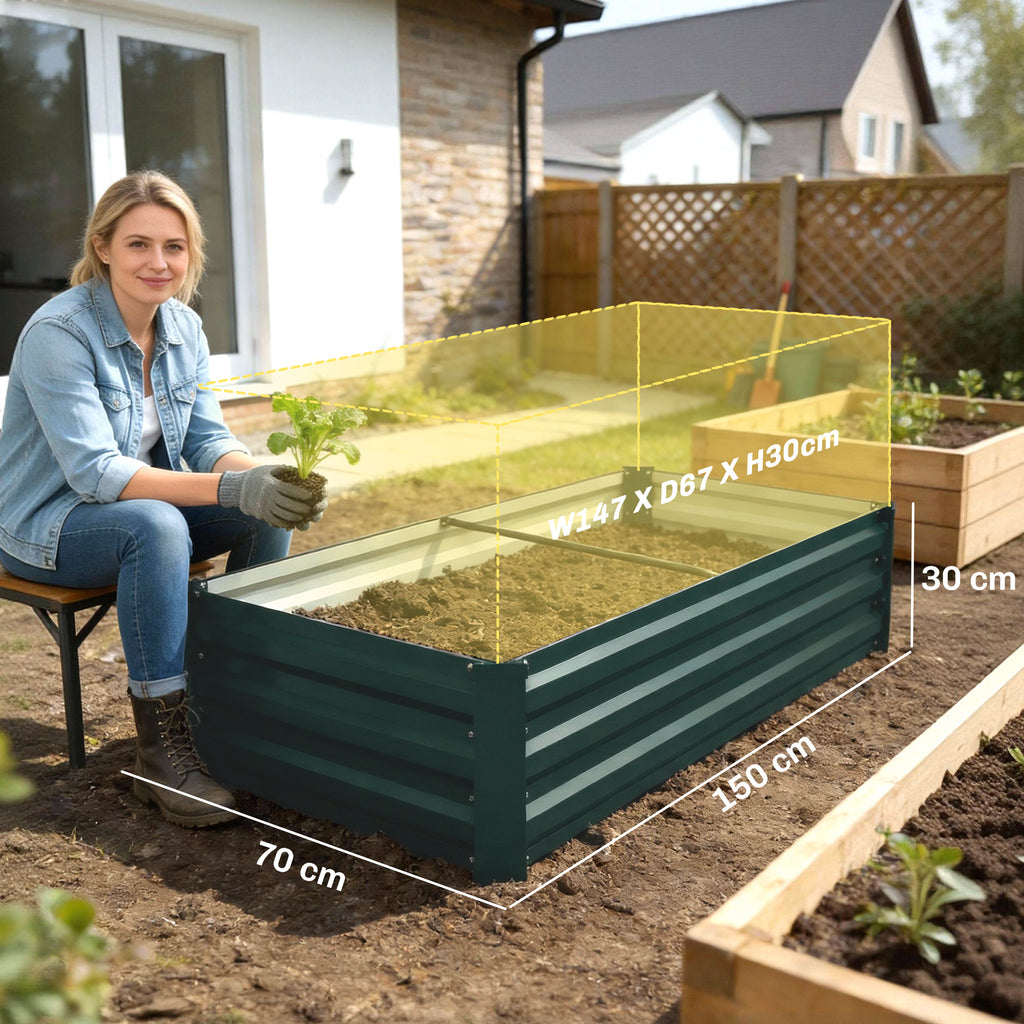 Jardinière potager en acier vert 150x70 cm à fond ouvert