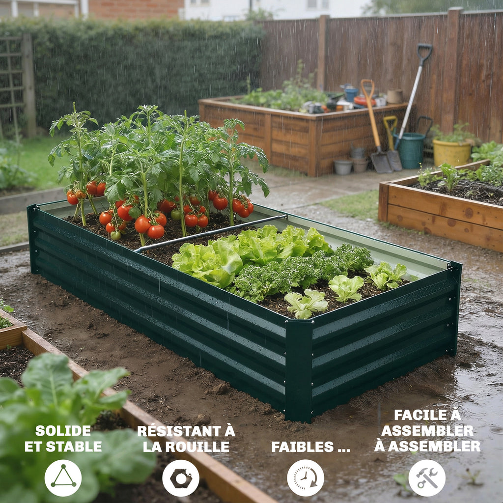 Jardinière potager en acier vert 150x70 cm à fond ouvert