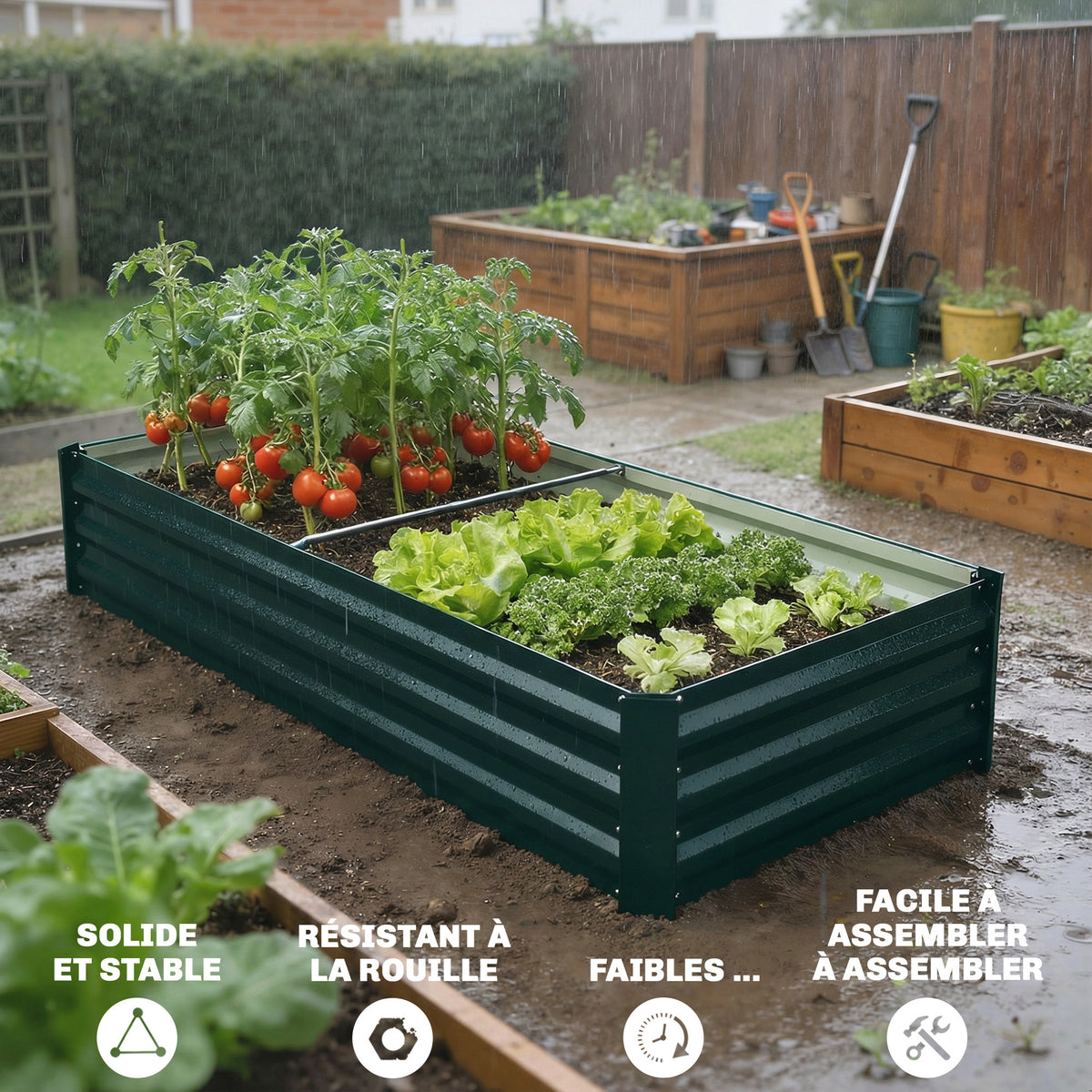 Jardinière potager en acier vert 150x70 cm à fond ouvert