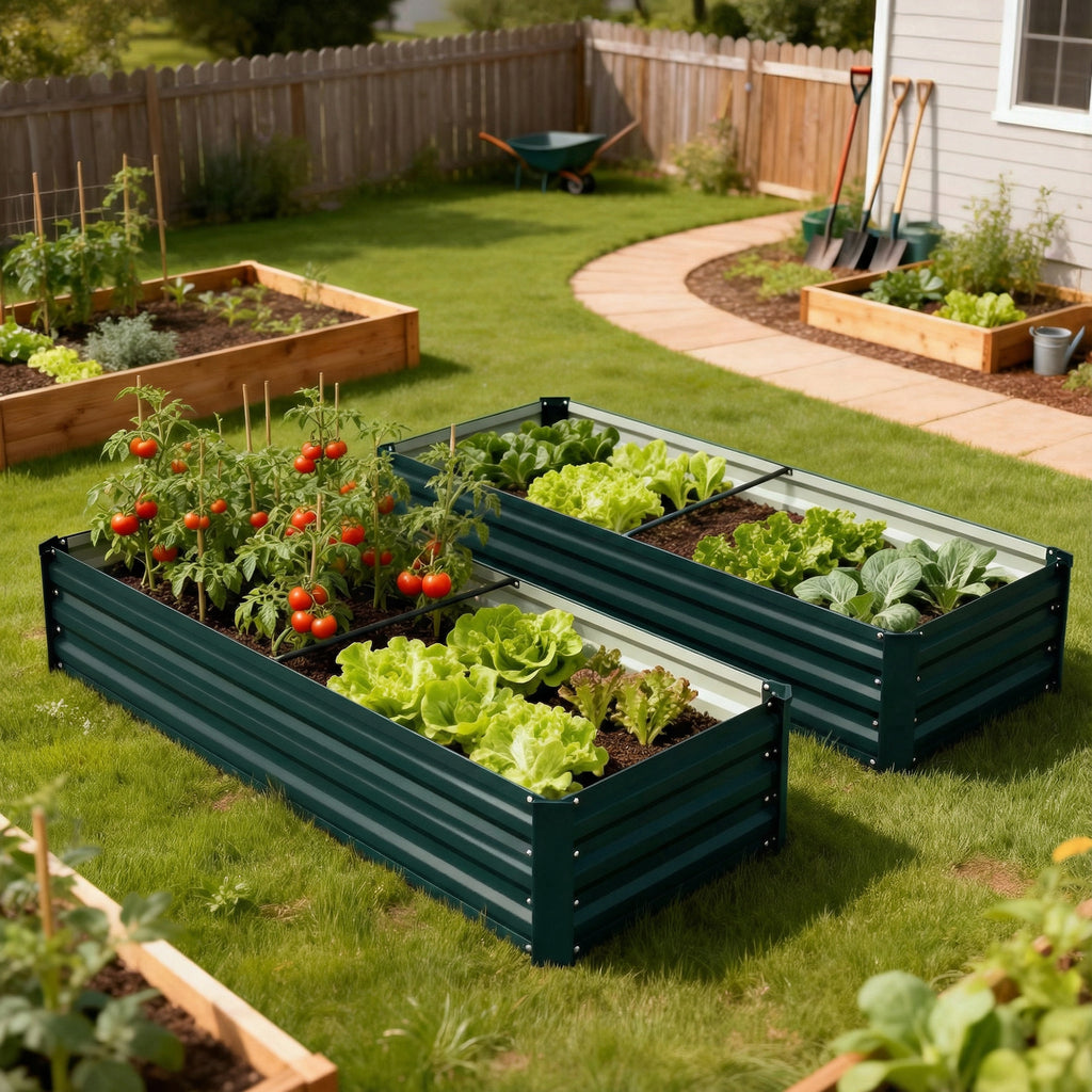 Jardinière potager en acier vert 150x70 cm à fond ouvert