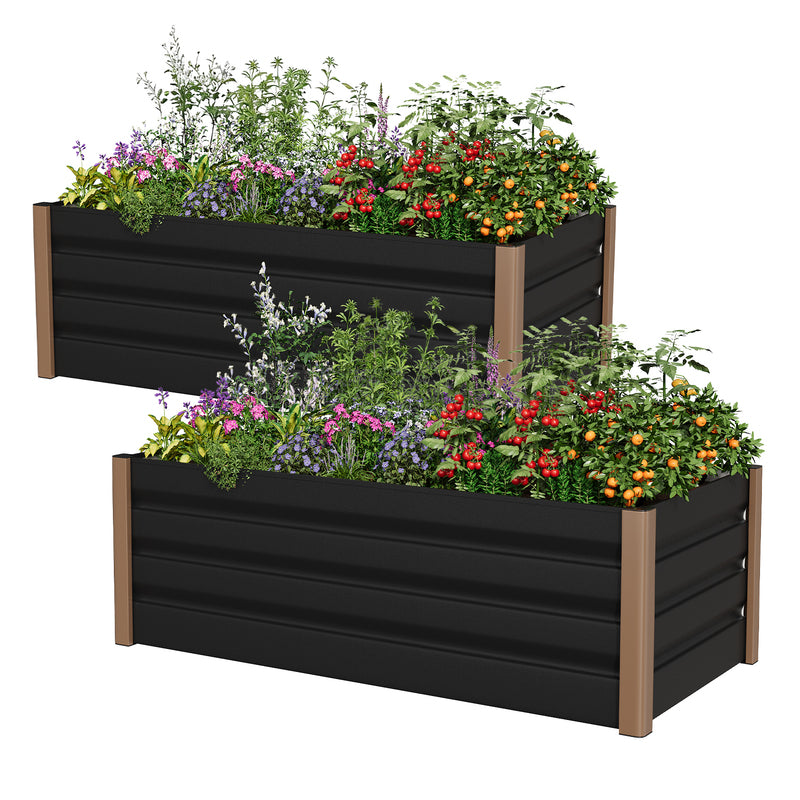Jardinière potager en aluminium 200x80x40 cm noir à fond ouvert