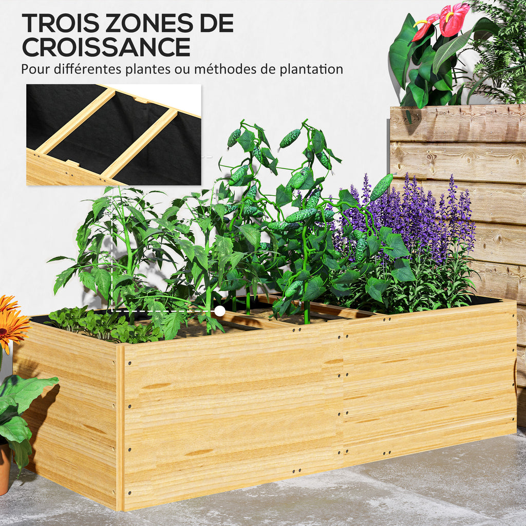 Jardinière potager en bois 140x60x40 cm à 3 compartiments