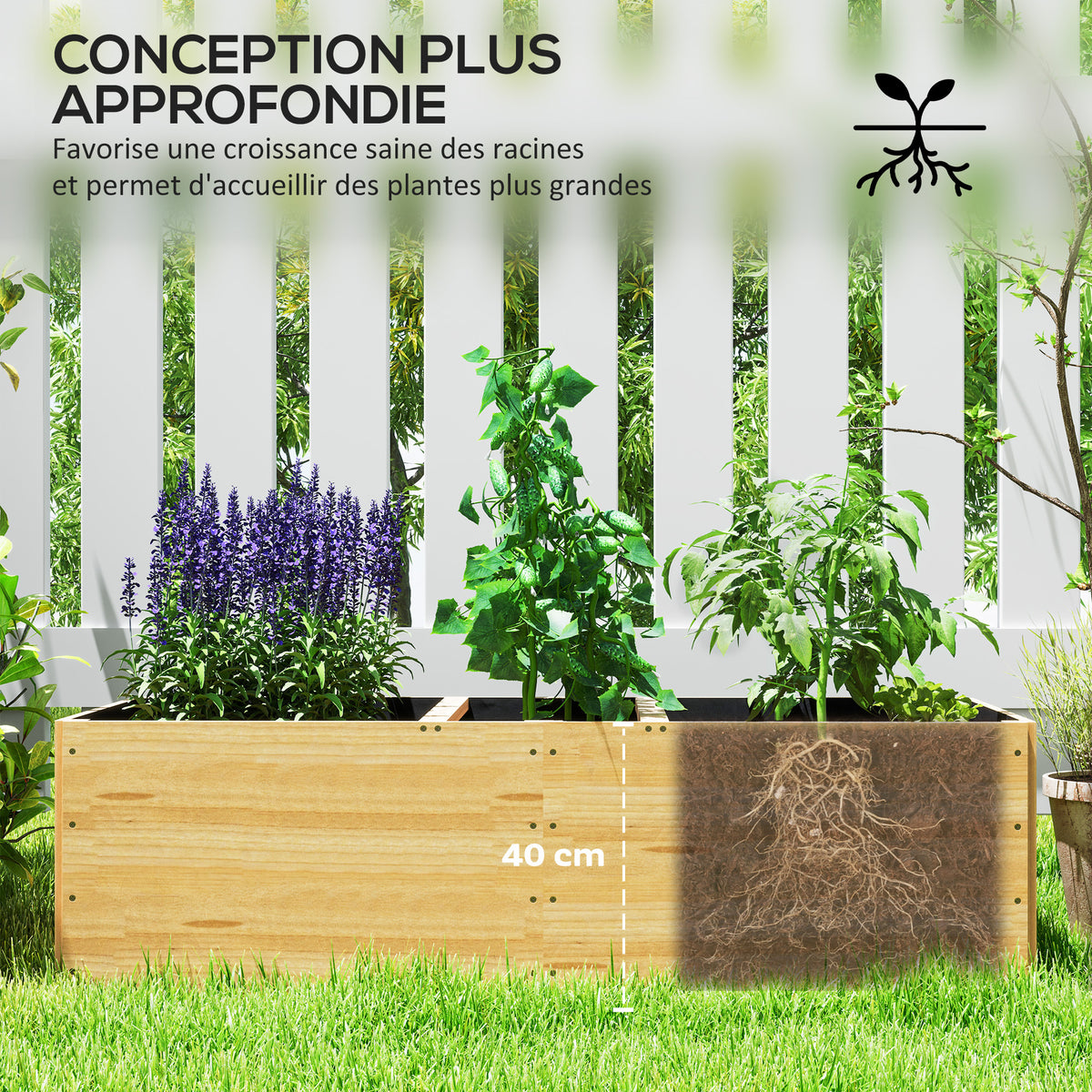 Jardinière potager en bois 140x60x40 cm à 3 compartiments