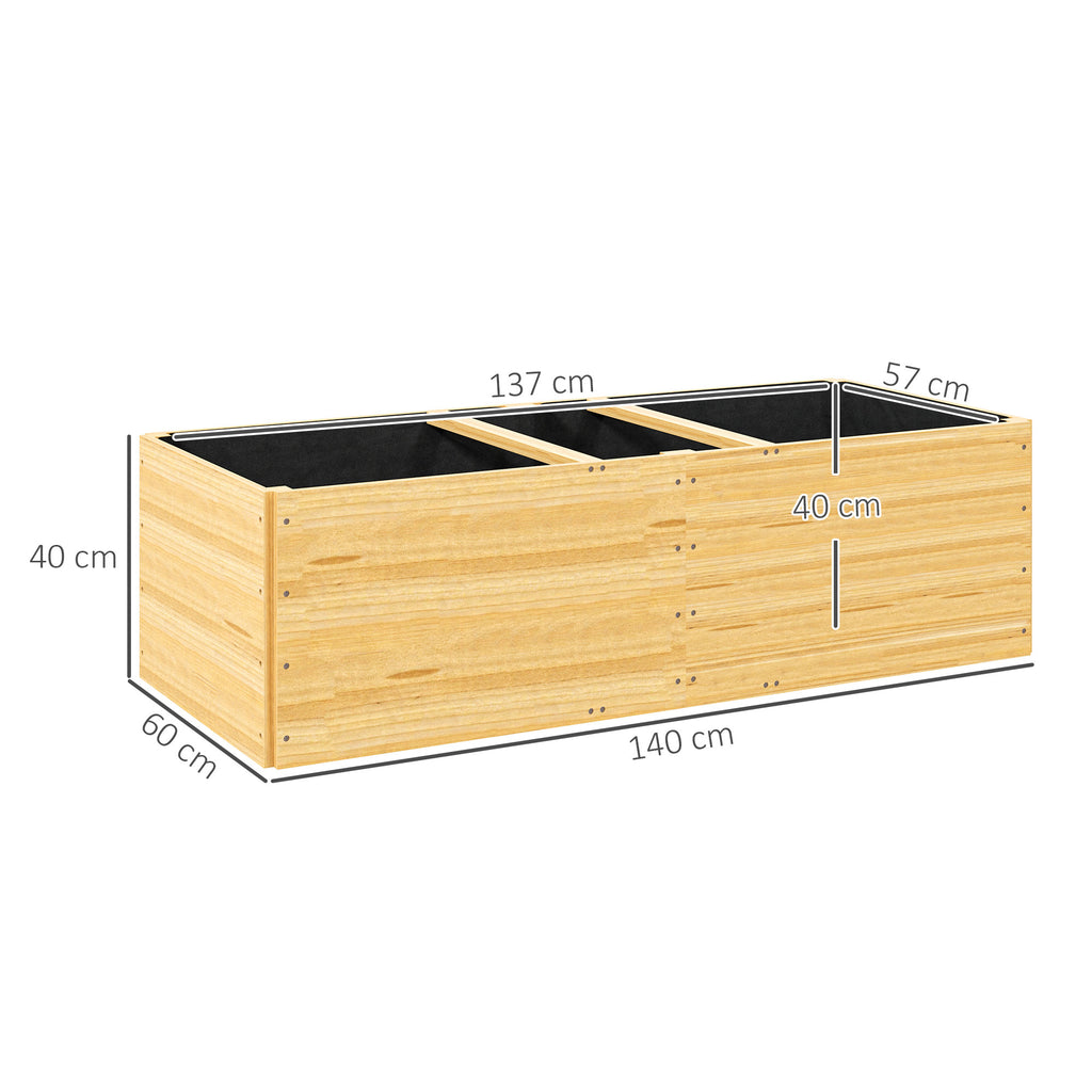Jardinière potager en bois 140x60x40 cm à 3 compartiments