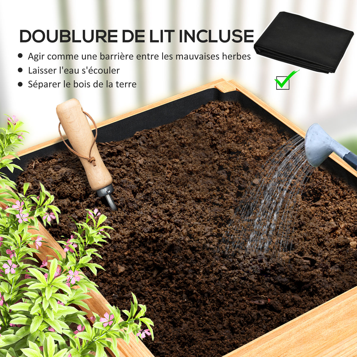 Jardinière potager en bois 140x60x40 cm à 3 compartiments