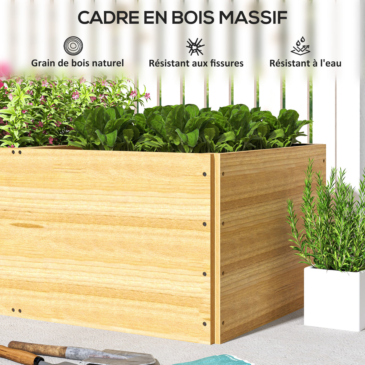 Jardinière potager en bois 140x60x40 cm à 3 compartiments