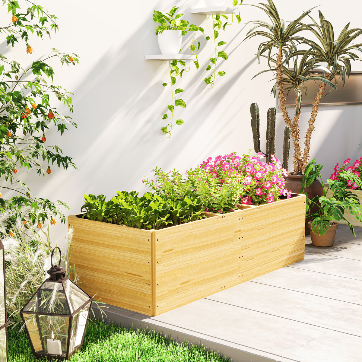Jardinière potager en bois 140x60x40 cm à 3 compartiments
