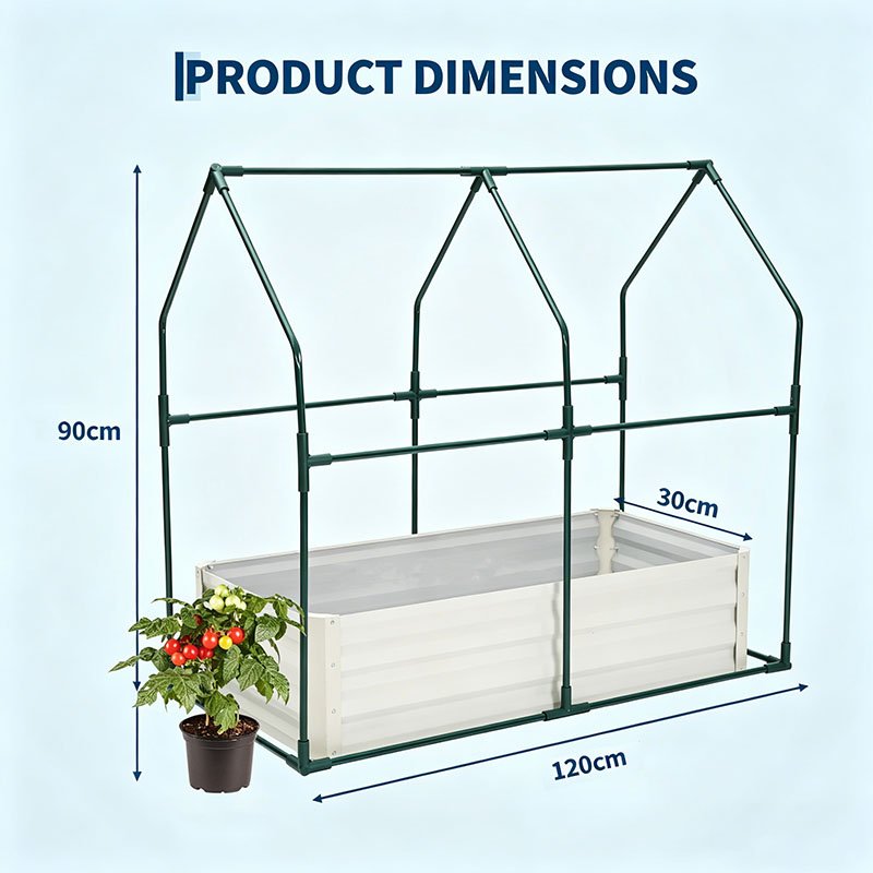 Jardinière potager 120 cm en métal beige avec serre amovible