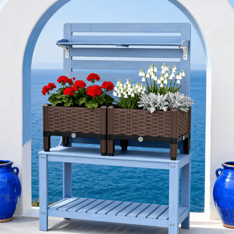 Jardinière potager modulaire effet rotin 80x40 cm sur pieds