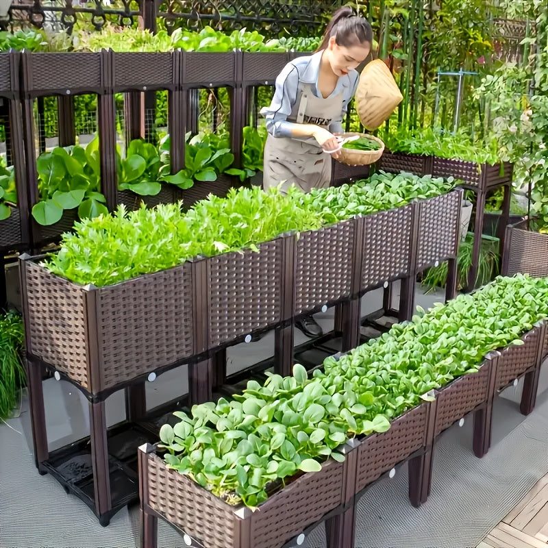 Jardinière potager modulaire effet rotin 80x40 cm sur pieds