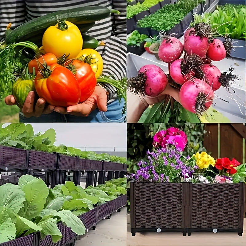Jardinière potager modulaire effet rotin 80x40 cm sur pieds