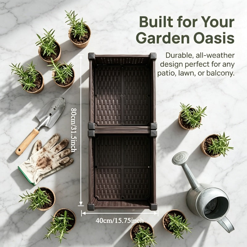 Jardinière potager modulaire effet rotin 80x40 cm sur pieds
