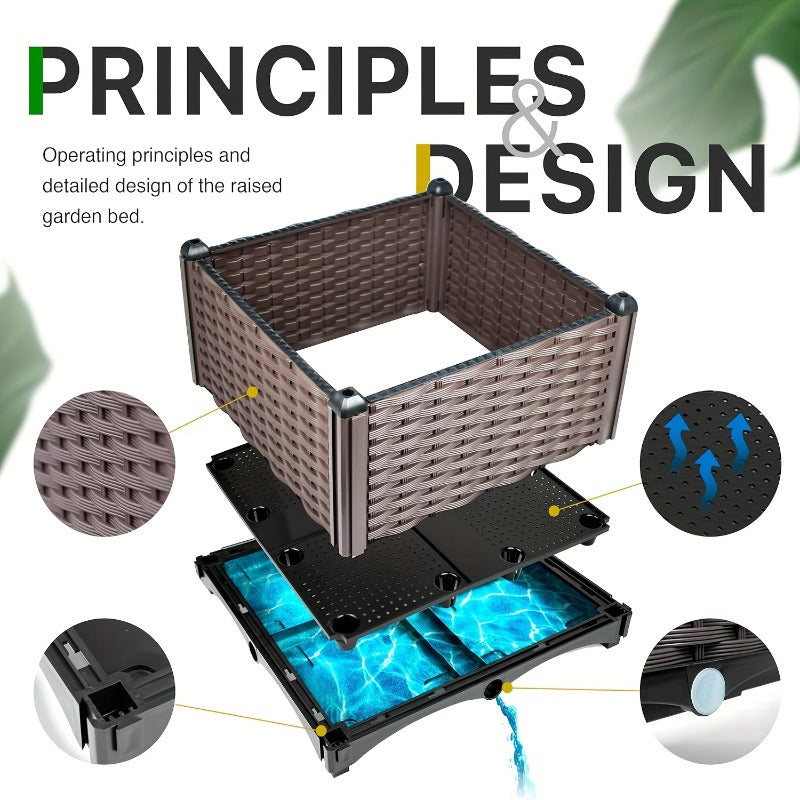Jardinière potager modulaire effet rotin 80x40 cm sur pieds