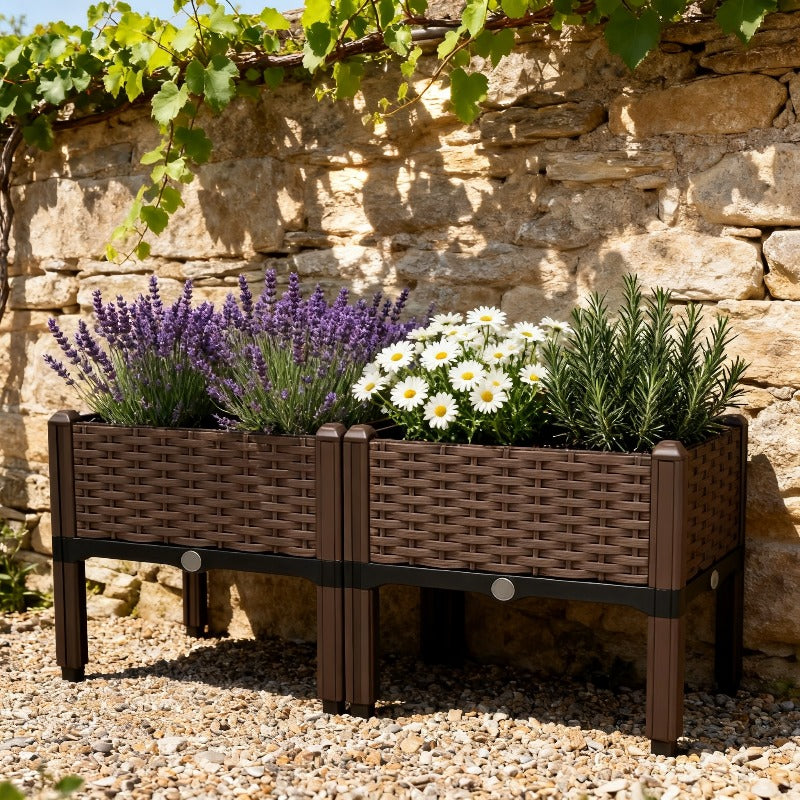 Jardinière potager modulaire effet rotin 80x40 cm sur pieds