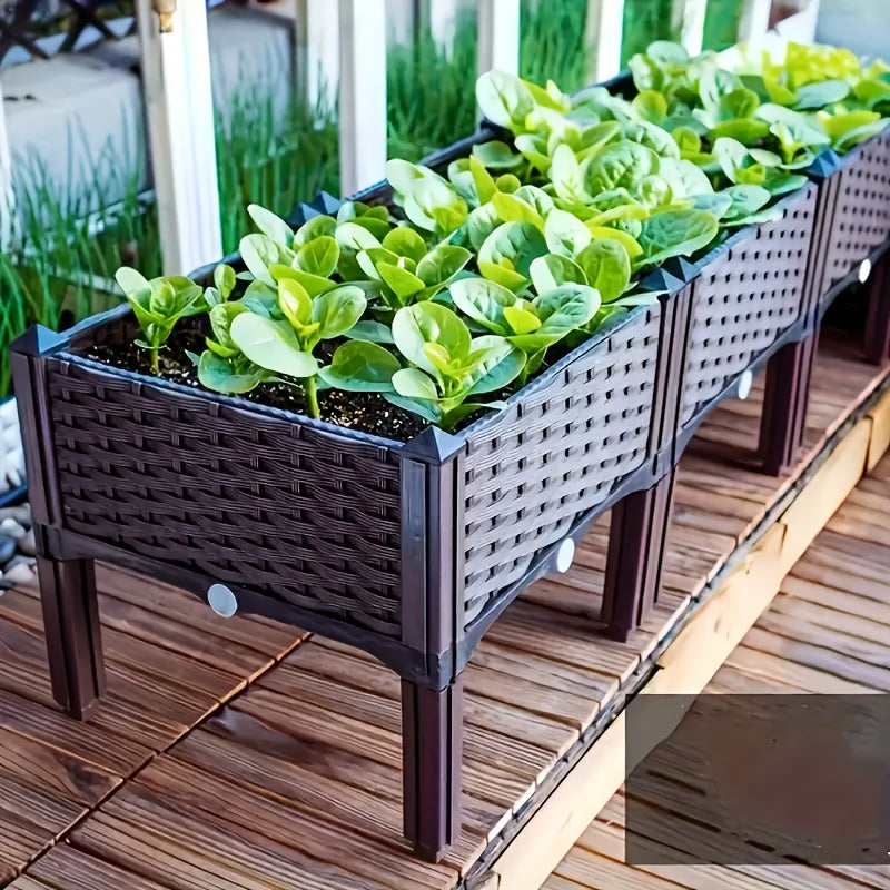 Jardinière potager modulaire effet rotin 80x40 cm sur pieds