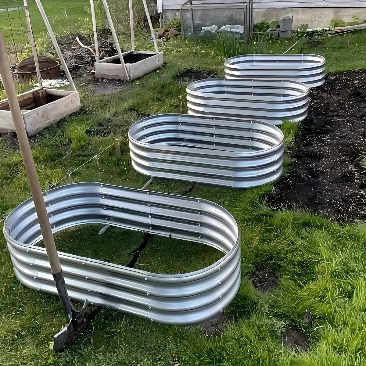 Jardinière potager ovale en acier galvanisé 122x61x30 cm