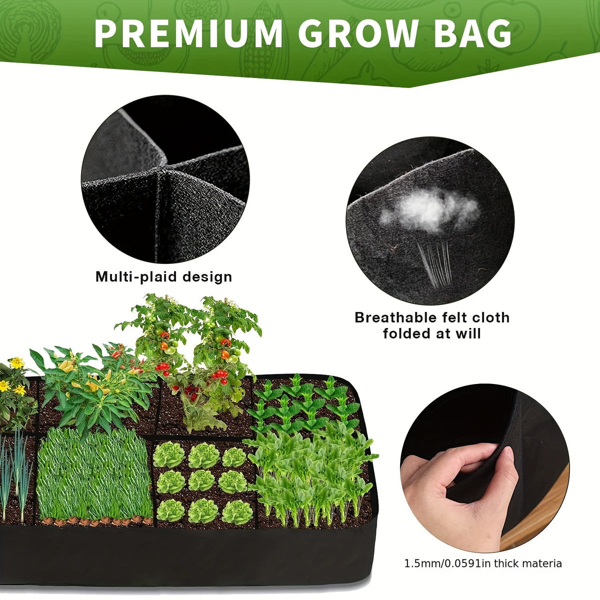 Jardinière potager souple 8 compartiments 80x40x25 cm noire